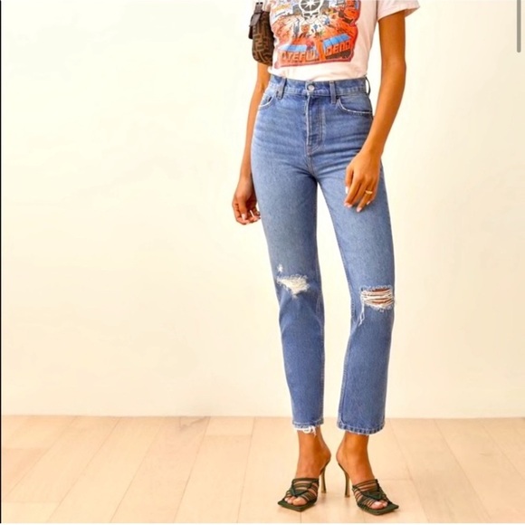 Reformation Denim - REFORMATION Cynthia High Rise Straight Jean Shasta Destroyed Size 23